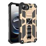 For iPhone 16e Armor Shockproof TPU Hybrid PC Magnetic Phone Case with Holder(Gold)