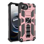For iPhone 16e Armor Shockproof TPU Hybrid PC Magnetic Phone Case with Holder(Rose Gold)