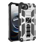 For iPhone 16e Armor Shockproof TPU Hybrid PC Magnetic Phone Case with Holder(Silver)
