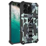 For iPhone 16 Pro Max Camouflage Armor Kickstand TPU Hybrid PC Magnetic Phone Case(Mint Green)