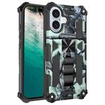 For iPhone 16 Plus Camouflage Armor Kickstand TPU Hybrid PC Magnetic Phone Case(Mint Green)