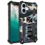 For iPhone 16 Camouflage Armor Kickstand TPU Hybrid PC Magnetic Phone Case(Navy Blue)