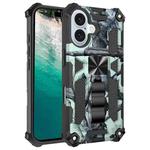 For iPhone 16 Camouflage Armor Kickstand TPU Hybrid PC Magnetic Phone Case(Mint Green)