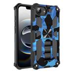 For iPhone 16e Camouflage Armor Kickstand TPU Hybrid PC Magnetic Phone Case(Blue)
