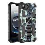 For iPhone 16e Camouflage Armor Kickstand TPU Hybrid PC Magnetic Phone Case(Mint Green)