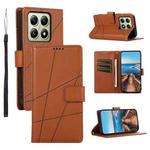 For Xiaomi 14T PU Genuine Leather Texture Embossed Line Phone Case(Brown)