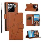 For Xiaomi 15 PU Genuine Leather Texture Embossed Line Phone Case(Brown)