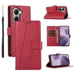 For Xiaomi Poco X7 Pro / Redmi Turbo 4 PU Genuine Leather Texture Embossed Line Phone Case(Red)