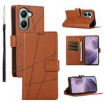 For Xiaomi Poco X7 Pro / Redmi Turbo 4 PU Genuine Leather Texture Embossed Line Phone Case(Brown)