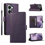 For Xiaomi Poco X7 Pro / Redmi Turbo 4 PU Genuine Leather Texture Embossed Line Phone Case(Purple)