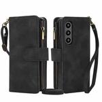 For Samsung Galaxy Z Fold4 5G Dream 9-Card Zipper Wallet RFID Leather Phone Case with Lanyard(Black)