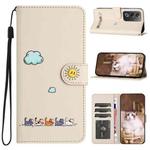 For OPPO A3 Pro Cartoon Cats Leather Phone Case(Beige White)