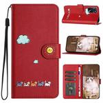 For OPPO A16 / A16s Cartoon Cats Leather Phone Case(Red)