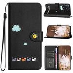 For OPPO A16 / A16s Cartoon Cats Leather Phone Case(Black)