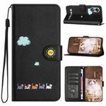 For OPPO A17 4G Cartoon Cats Leather Phone Case(Black)