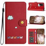 For OPPO F19 / F19s Cartoon Cats Leather Phone Case(Red)