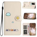 For OPPO F19 / F19s Cartoon Cats Leather Phone Case(Beige White)