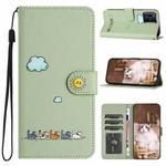 For OPPO Find X3 Cartoon Cats Leather Phone Case(Green)