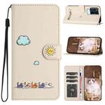 For OPPO Find X3 Cartoon Cats Leather Phone Case(Beige White)