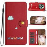 For OPPO Reno12 F 4G Cartoon Cats Leather Phone Case(Red)