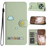 For OPPO Reno12 F 4G Cartoon Cats Leather Phone Case(Green)