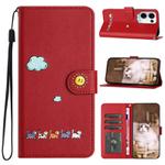 For OPPO Reno13 5G Global  Cartoon Cats Leather Phone Case(Red)