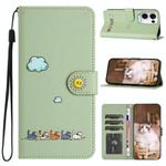 For OPPO Reno13 5G Global  Cartoon Cats Leather Phone Case(Green)