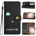 For OPPO Reno13 5G Global  Cartoon Cats Leather Phone Case(Black)