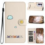 For OPPO Reno13 F 5G Cartoon Cats Leather Phone Case(Beige White)