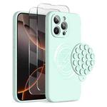 For iPhone 16 Pro Max Silicone Suction Cup MagSafe Phone Case with Screen Film(Mint Green)