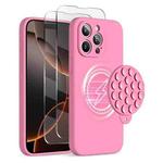 For iPhone 16 Pro Max Silicone Suction Cup MagSafe Phone Case with Screen Film(Soft Pink)