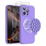 For iPhone 16 Pro Max Silicone Suction Cup MagSafe Phone Case with Screen Film(Purple)