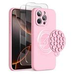 For iPhone 16 Pro Silicone Suction Cup MagSafe Phone Case with Screen Film(Pink)