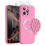 For iPhone 16 Pro Silicone Suction Cup MagSafe Phone Case with Screen Film(Soft Pink)