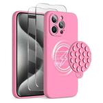 For iPhone 15 Pro Silicone Suction Cup MagSafe Phone Case with Screen Film(Soft Pink)