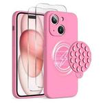 For iPhone 15 Plus Silicone Suction Cup MagSafe Phone Case with Screen Film(Soft Pink)