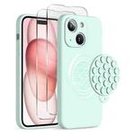 For iPhone 15 Silicone Suction Cup MagSafe Phone Case with Screen Film(Mint Green)