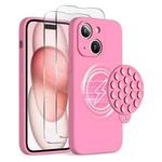 For iPhone 15 Silicone Suction Cup MagSafe Phone Case with Screen Film(Soft Pink)