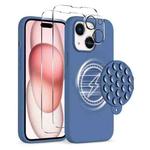 For iPhone 15 Silicone Suction Cup MagSafe Phone Case with Screen Film & Lens Film(Dark Blue)
