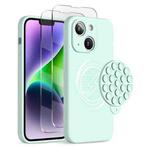 For iPhone 14 Plus Silicone Suction Cup MagSafe Phone Case with Screen Film(Mint Green)