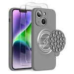 For iPhone 14 Plus Silicone Suction Cup MagSafe Phone Case with Screen Film(Grey)