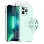 For iPhone 13 Pro Max Silicone Suction Cup MagSafe Phone Case with Screen Film(Mint Green)