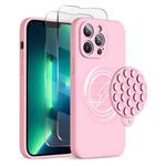 For iPhone 13 Pro Max Silicone Suction Cup MagSafe Phone Case with Screen Film(Pink)