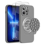 For iPhone 13 Pro Silicone Suction Cup MagSafe Phone Case with Screen Film(Grey)