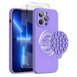 For iPhone 13 Pro Silicone Suction Cup MagSafe Phone Case with Screen Film(Purple)