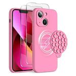 For iPhone 13 Silicone Suction Cup MagSafe Phone Case with Screen Film(Soft Pink)