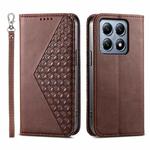 For Xiaomi 14T Pro Cubic Grid Calf Texture Magnetic Leather Phone Case(Brown)