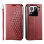 For Xiaomi 15 Cubic Grid Calf Texture Magnetic Leather Phone Case(Red)