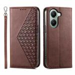 For Xiaomi Poco X7 Pro / Redmi Turbo 4 Cubic Grid Calf Texture Magnetic Leather Phone Case(Brown)
