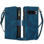 For Google Pixel 8 Pro Dream 9-Card Zipper Wallet RFID Leather Phone Case with Lanyard(Blue)